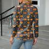Women's Casual Fashion Sexy Comfort Halloween Printed V-Neck Button Long Sleeve