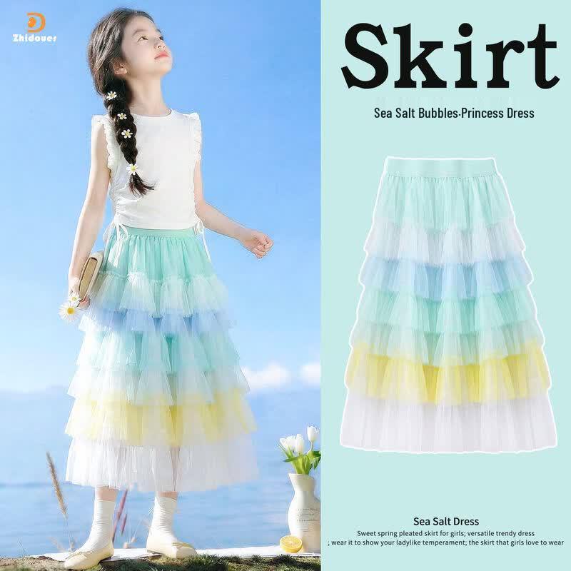Moonkids Girls Summer Mesh Tiered Long Skirt 130cm