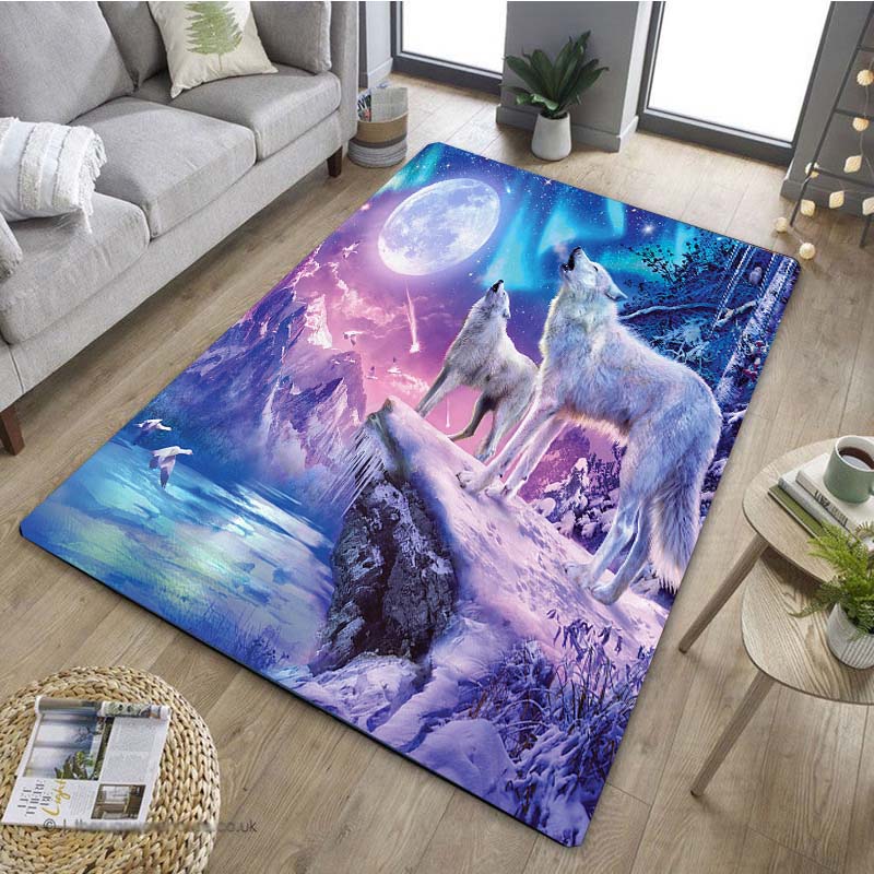 1 Stück Stilvoller Wolf Traumfänger Muster Anti-Rutsch Küchenteppich für Küche Wohnzimmer Schlafzimmer Waschbarer Flanell Teppich