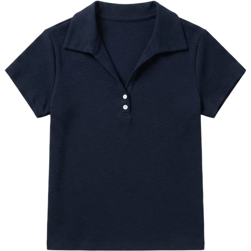 White shoulder V-neck POLO shirt short-sleeved T-shirt women's summer new design slim-fitting and thin shirt top