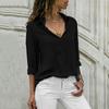 Women Elegant Solid Chiffon Blouse Spring Summer Casual Long Sleeve V Neck Loose Shirt Office Lady Tunics Oversized Tops