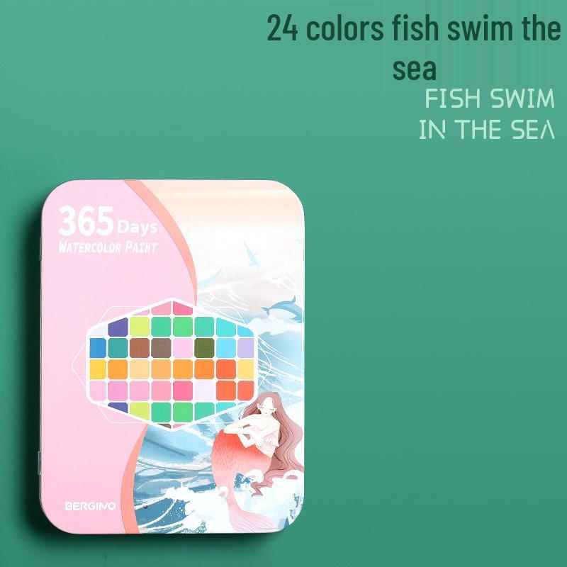 48 Tin Box Solid Watercolors & Brushes Kit - 60 Unique Colors for Beginners