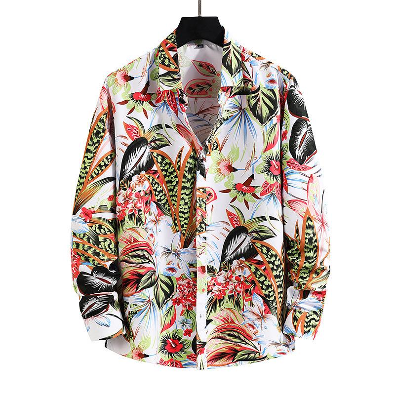 Camisa de otoño para hombre, estilo Hong Kong, informal, de talla grande, con estampado floral, de manga larga
