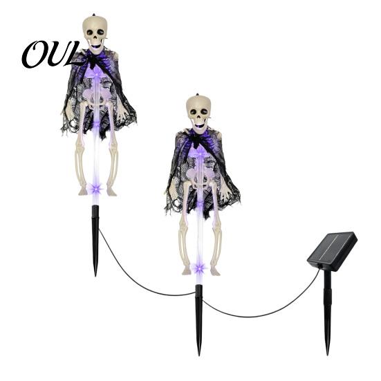 Glowing Skull Figurines for Lawn Solar Skeleton Yard Stake Light, Halloween Garden Decor Outdoor Lights with Cloak, Waterproof Lamp Haunted