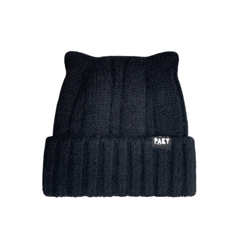 Windproof Knitted Pullover Hat Wool Women Beanie Hats Cute Cat Ears Hat  Female