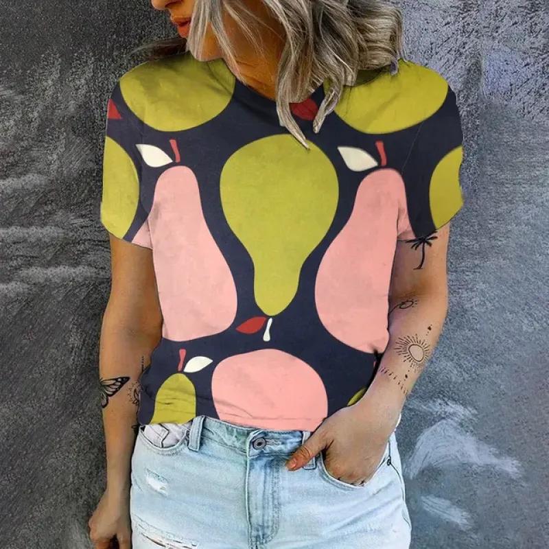Women's Short Sleeve Crew T-Shirt Fashion Geometric Lines Print T-Shirt Summer Casual Elegant Top Women's Clothing T-Shirt