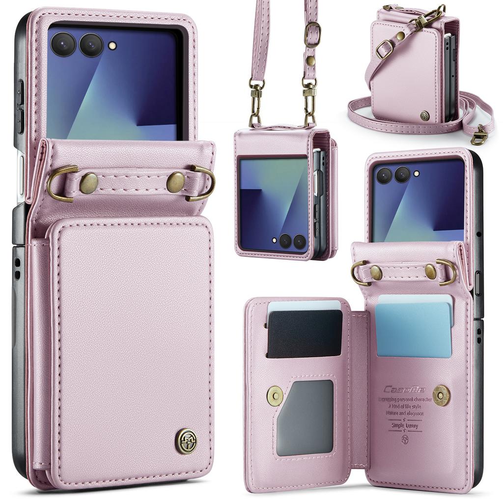 Applicable to Samsung Z Flip7 mobile phone leather case New Z FLIP7 folding mobile phone case diagonal span card protective case