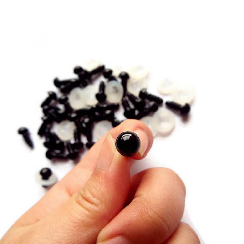 100Pcs 6-10mm Black Plastic Toy Eyes Safety DIY for Teddy Bear Animal Dolls