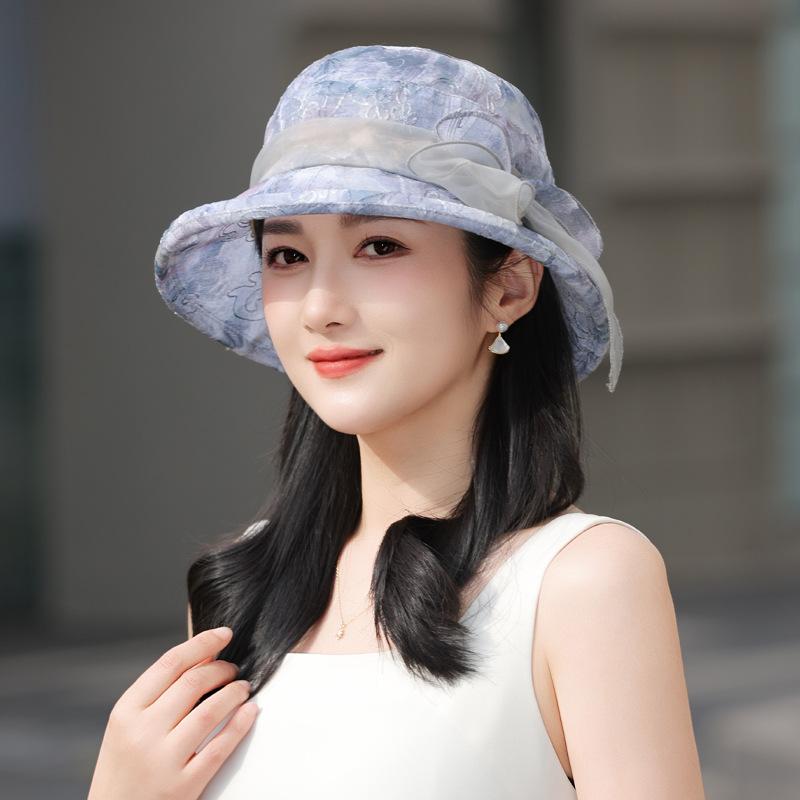 Summer new hat women's light lace bow summer outdoor sunshade sunscreen hat bucket hat