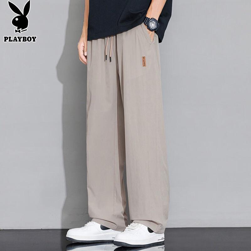PLAYBOY Men s Summer Cool-Touch Straight-Leg Ice Silk Casual Pants XL