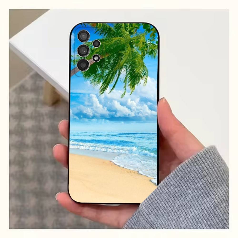Sea Palm Trees Beach Phone Case For Samsung S9,S10,S20,S10,S21,S25,S24,S23,Ultra,FE,Plus,Lite,Soft Silicone Black Cover