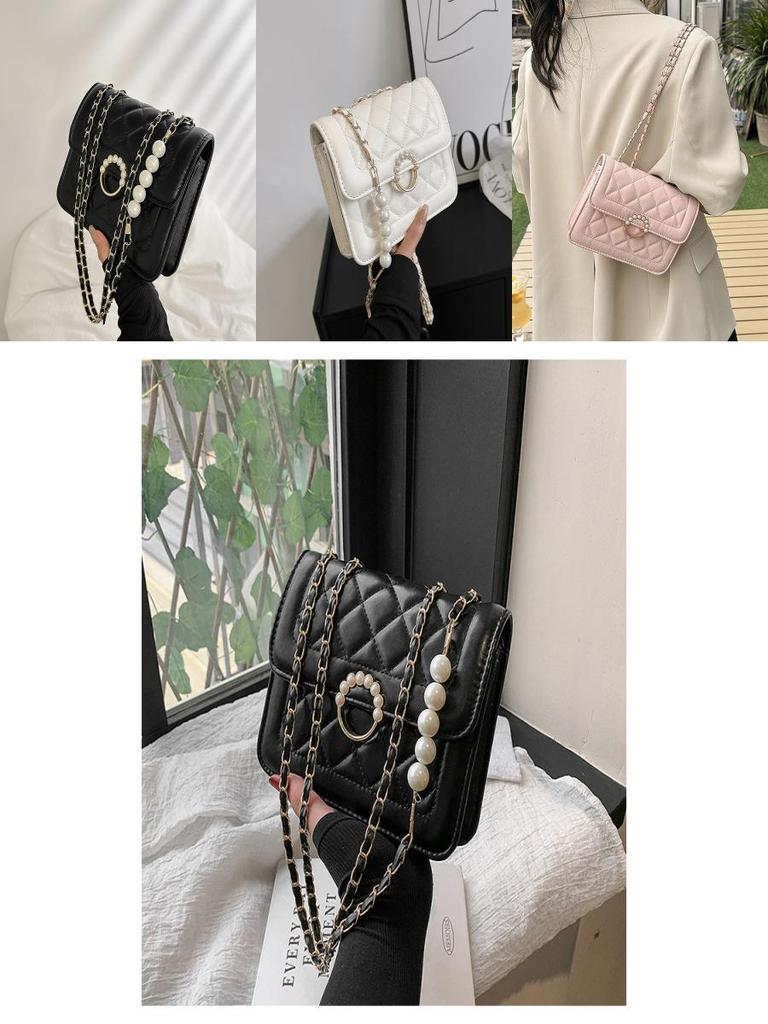 Trendy Chic Grid Chain Crossbody Bag 2023 New Fashionable Pu Small Shoulder Bag Women