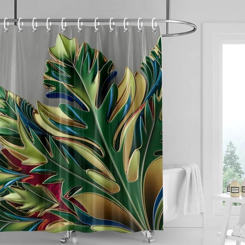 3D Flower Embossed Shower Curtain 180x 200cm Bathroom Toilet Decoration Tropical Plant Partition Curtain Waterproof