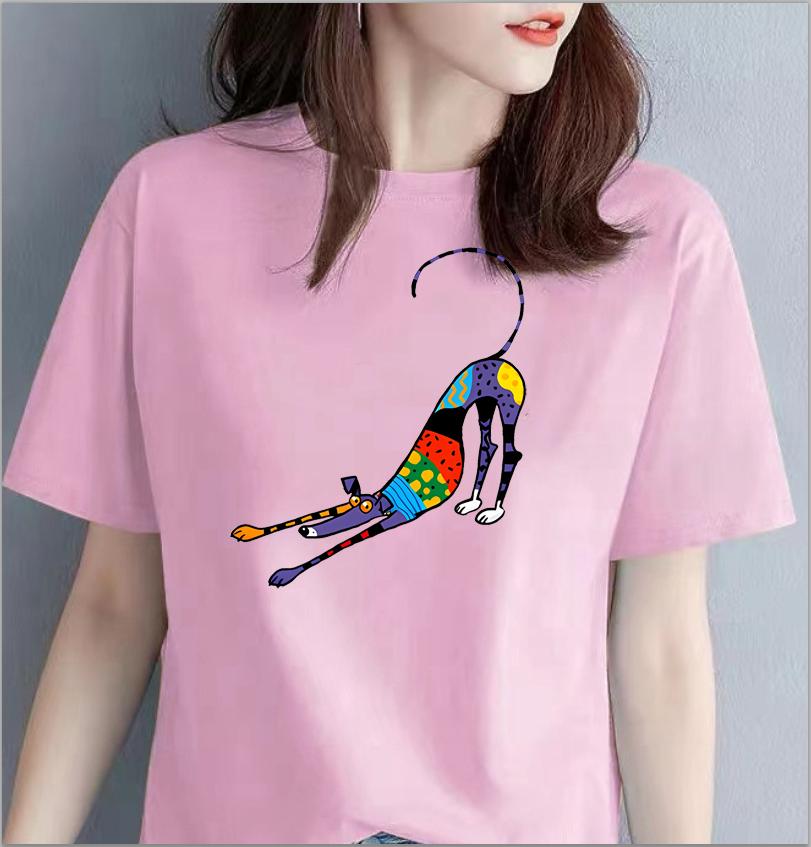 Vintage Circle Greyhound Dog Print T Shirt Women Cute Pet Graphic Short Sleeve Casual Summer Dog Lover Streetwear Tee