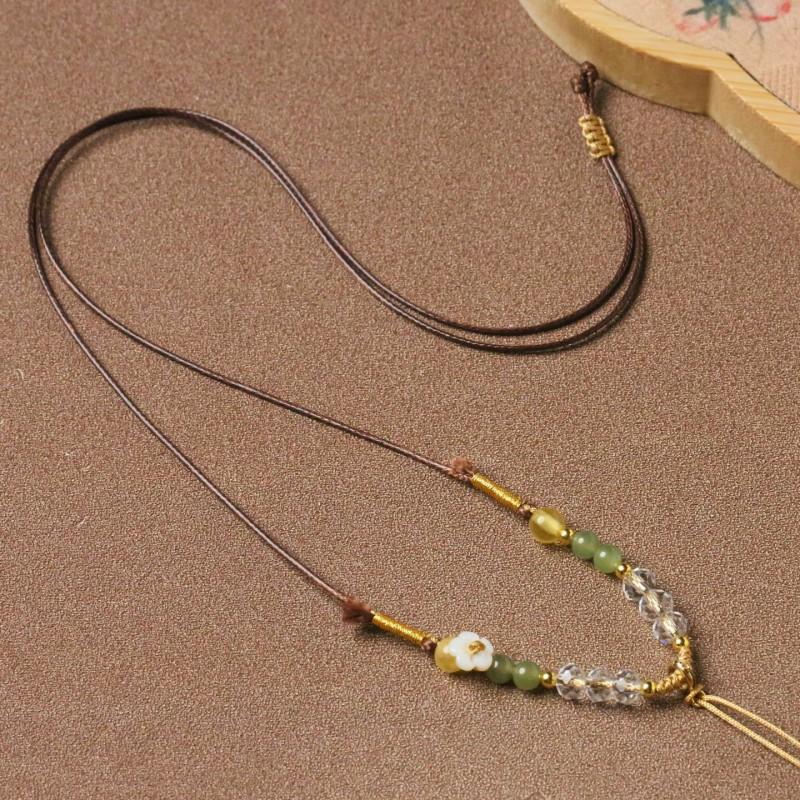 Handwoven Leather Cord Necklace Men Women Jade Pendant Rope Pixiu Guanyin Buddha Charm