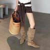 Cowhide version~ Genuine leather retro pointed western cowboy boots but knee boots versatile stacking boots strap high boots