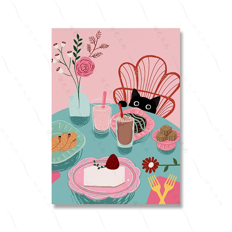 

Абстрактное послеобеденное чаепитие, плакат с принтом, современное скандинавское искусство для пикника, холст, кухонный торт, десерт, настенная живопись, домашний декор для комнаты 21x30cm No Framed