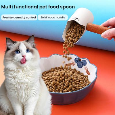 Cat Food Scoop Stainless Steel Pet Food Shovel with Wooden Handle