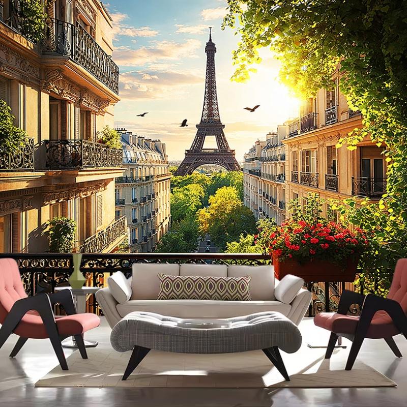 Romantic Paris Eiffel Tower Tapestry Wall Hanging French City View Decor Polyester Art for Living Room Bedroom Home Decor