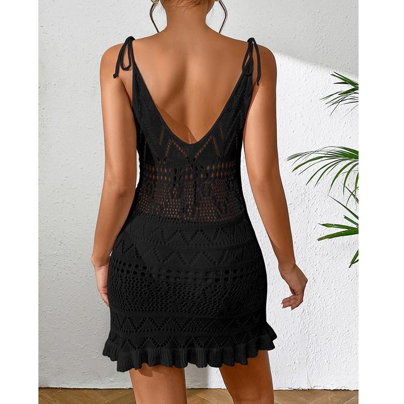 Women's Short Knitted Suspender Hollow Dress Knitted Beach Dress