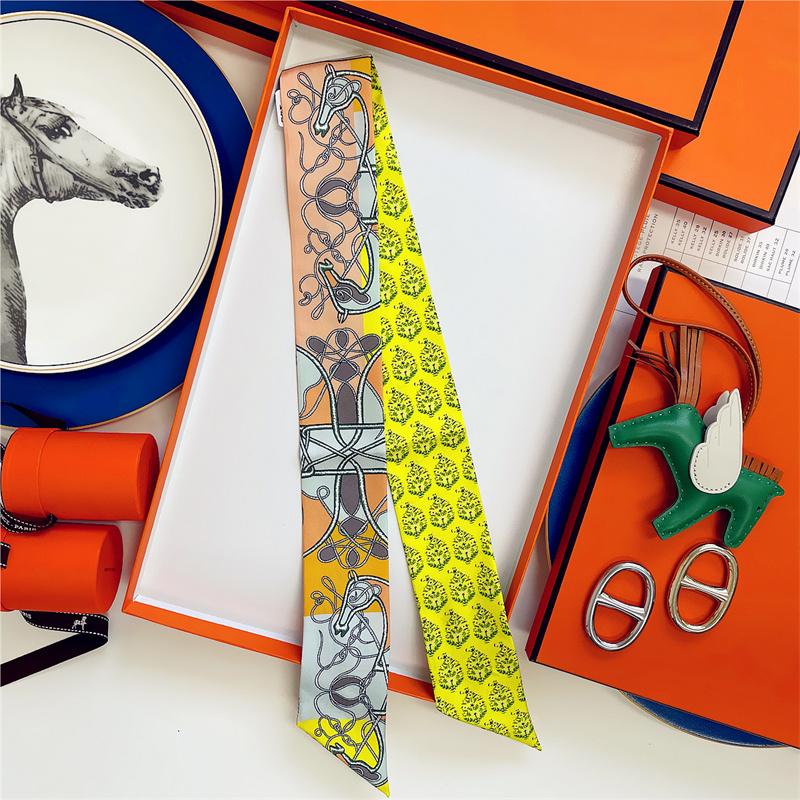 Cachecol de Seda 100% de Alta Qualidade Marca de Luxo Mulheres Faixa de Cabeça Faixa de Cabelo Foulard Gravata Lenço de Pescoço Cachecóis Skinny Acessórios