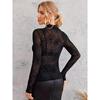 Floral Mesh Long Sleeve Tops for Women Mock Neck See Through Fitted Sexy Going Out Top