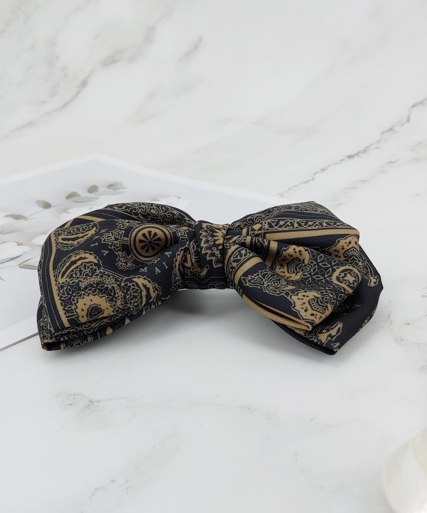 Maia Emblem Design Hair Ribbon Pin - Beige Bk