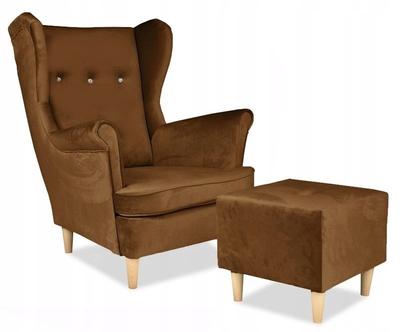 ARI Wing Chair with Footrest, Scandinavian Brown Velvet