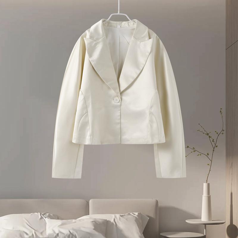 

Элегантный белый короткий пиджак женский пиджак с V-образным вырезом на одной пуговице с длинными рукавами тонкий пиджак женский 2025 весна повседневная верхняя одежда для поездок на работу L белый