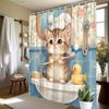 1pc Tabby Kitten Bathroom Shower Curtain Fluffy Towel Sink Wooden Toothbrush Duck Nautical Theme Bathroom Decoration Home Deco