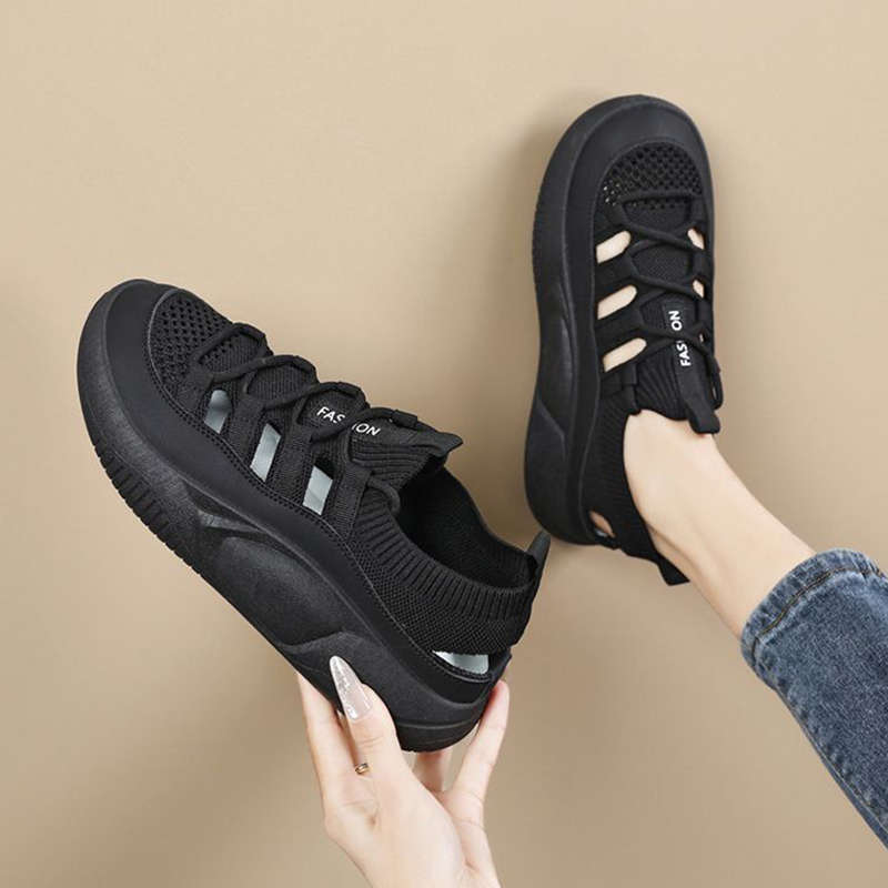 Black Women's Shoes Sports Sandals Women's 2025 Summer New Breathable Non-slip Not Tired Feet Work Shoes Thick Sole