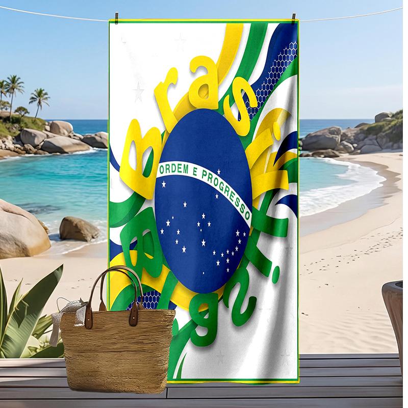 Brasilien Fußball Druck Strandtuch Schnelltrocknend Super Saugfähig Weiches Badetuch zum Schwimmen Strand Reisen Fan Souvenir Geschenk