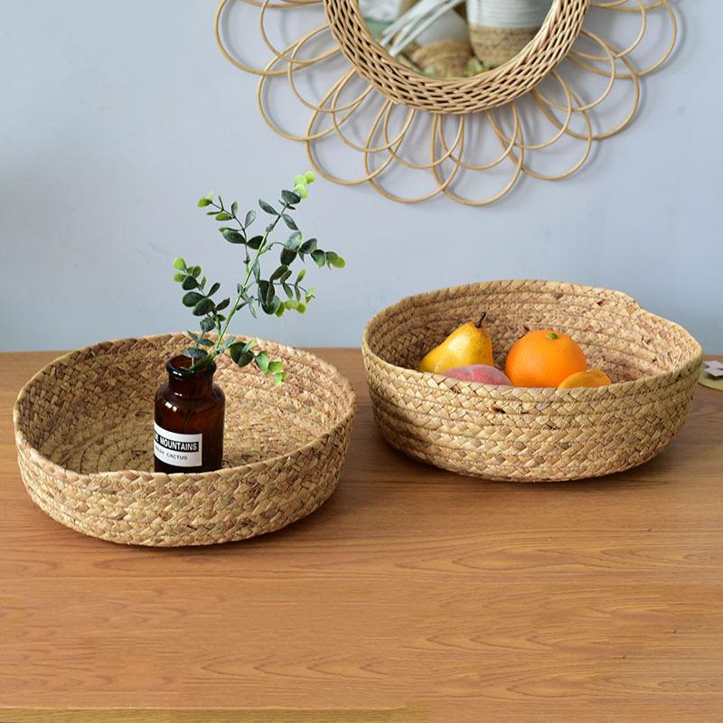 Round Woven Water Hyacinth Basket - Home Snack and Sundries Organizer