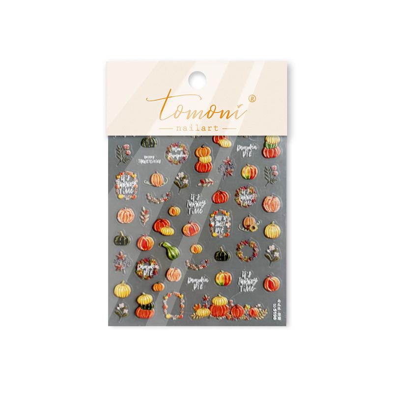 

Tomoni Embossed Autumn Nail Stickers - Red Maple Leaf Retro DIY Nail Art Mix