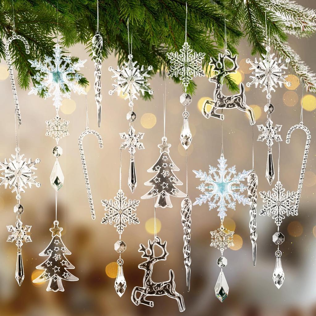 18 Christmas Tree Decoration Pendants, Acrylic Glass, New Year's Party Decoration Supplies