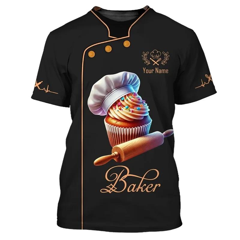 Baker T-skjorte Egendefinert Navn Menn 3D-trykt Bakeri Baking Arbeid T-skjorte Pluss Størrelse Unisex T-skjorter Topper Personlighet Baking Uniform