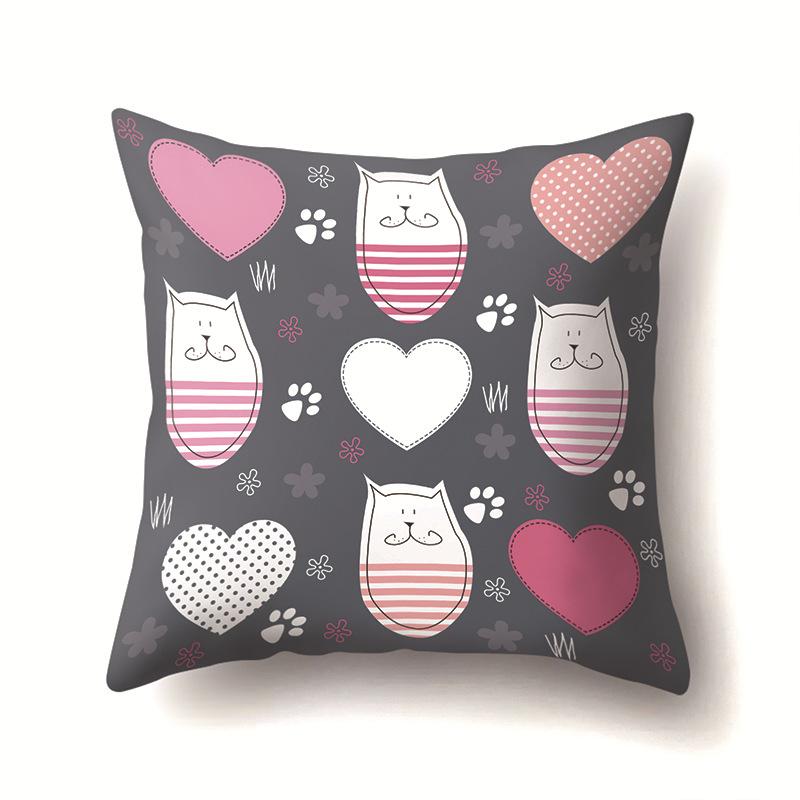 Cat Geometric Cute Single-sided Pillowcase Sofa Office Cushion Cover Living Room Waist Cover Bedroom Back Cover