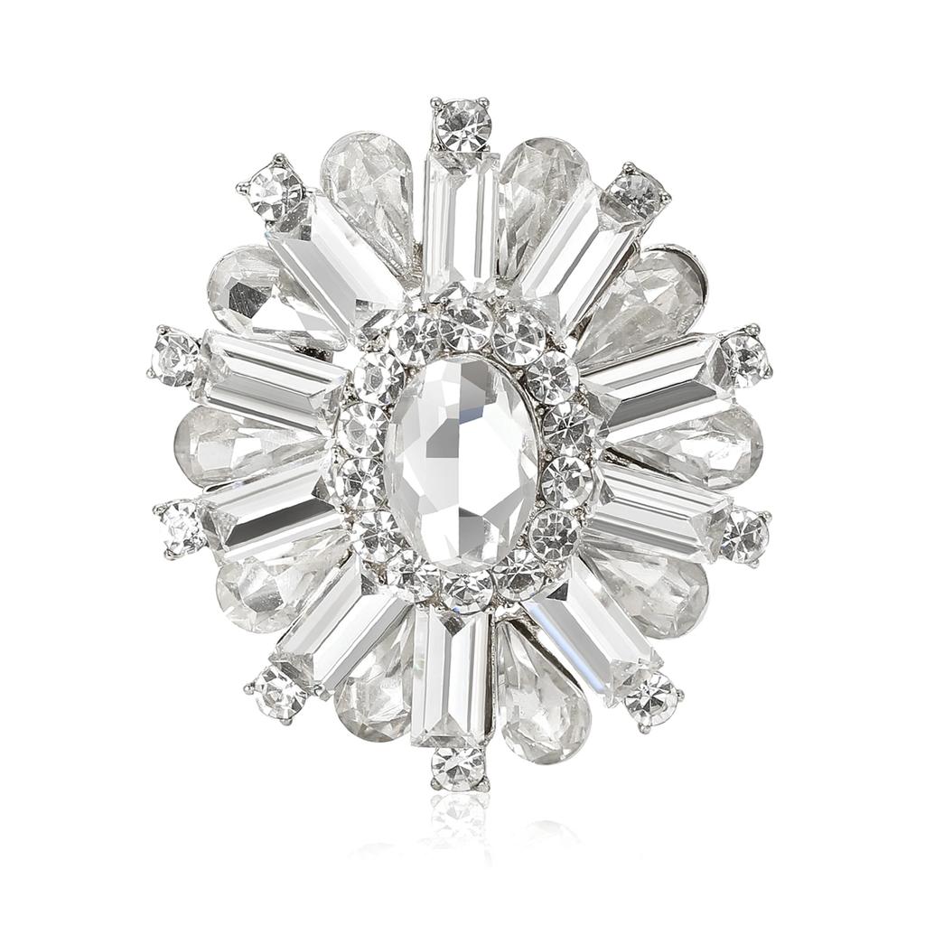 Vintage Crystal Flower Brooch for Women Unisex Rhinestone Pins Casual Party Accessories Gifts