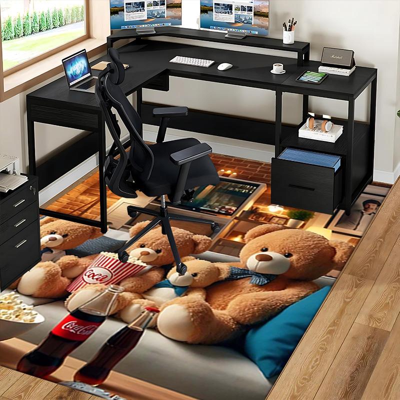 1pc Teddy Bear Coca-Cola Chair Mat - Anime Cartoon Design Office Chair Pad with Non-Slip Carpet for Home Decor, Living Room, Bedroom, Game Room, and D