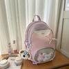 Blocked Color Backpack With Transparent Compartments And Plush Pendant Dog