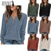 Damenmode, lässig, einfarbig, langärmelig, V-Ausschnitt, Blusen und Hemden