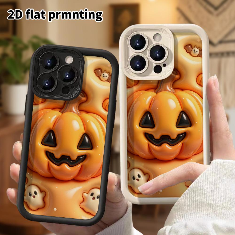 Phone Case: 2D Flat Design Suitable for iPhone 18 17 16 15 14 13 Pro Protective Case, Pumpkin Jack Lantern, Perfect Christmas and Halloween Holiday Gi