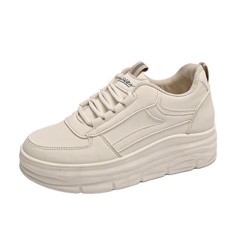 Women's W3612 White Leather Thick-Soled Casual Shoes, 2024 Autumn Collection