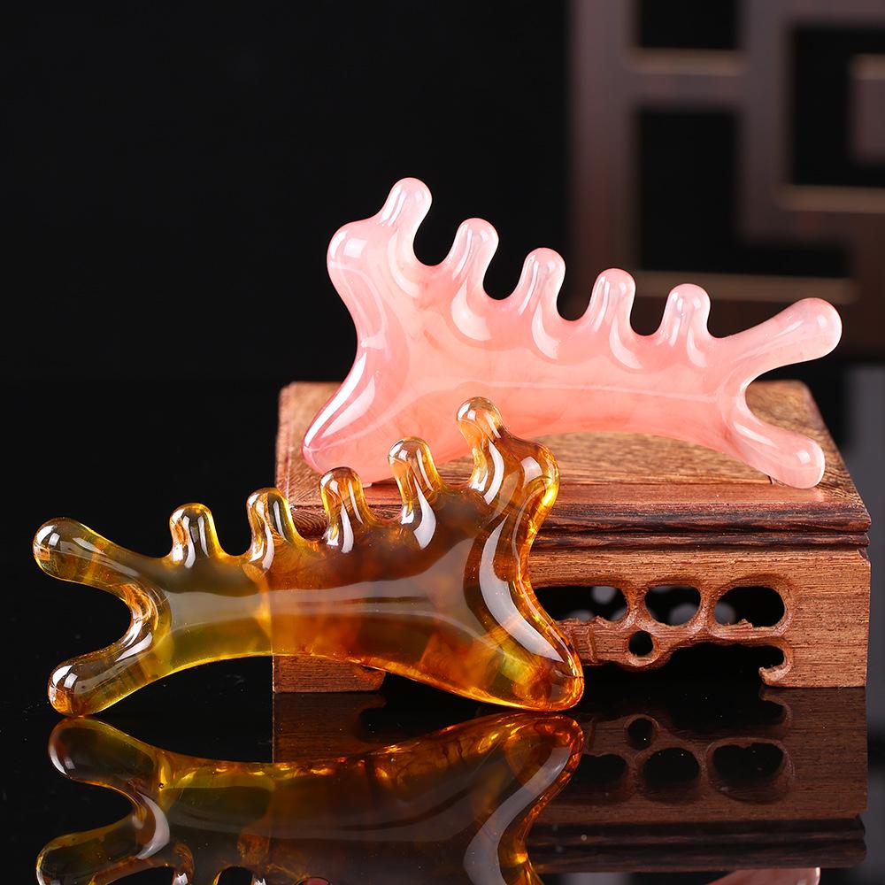 Resin Multifunctional Four-in-One Gua Sha and Massage Comb - Sandalwood Facial and Head Therapy Tool