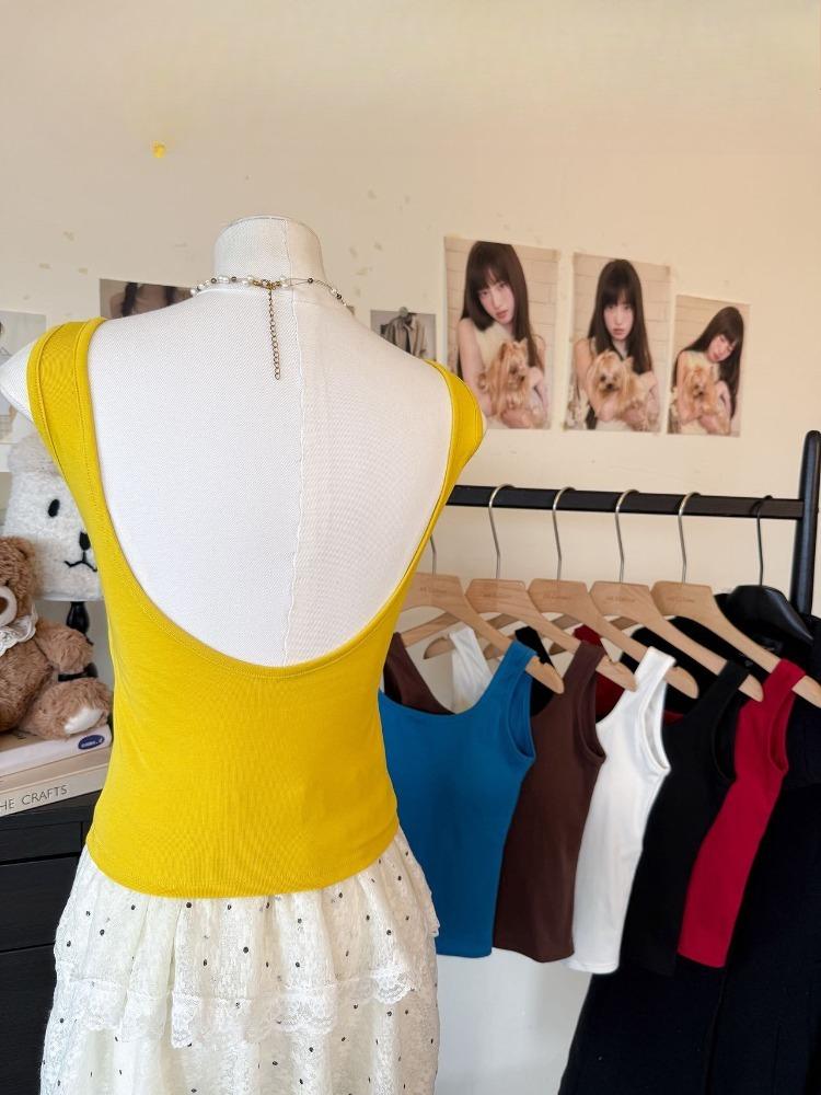 Crop Tops Breast Pad Solid Color Tank Top Women Summer Camis Backless Camisole Fashion Casual Tube Top Female Sleeveless