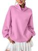 Women's Fleece-Lined Ribbed Turtleneck Sweatshirt Long Sleeve Casual Loose Pullover