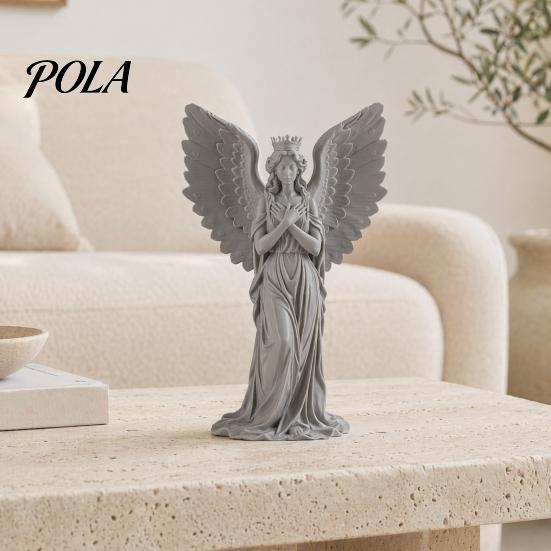 3D Printed Angel Statue Crown Figurine, Vintage Guardian Angle Statue, Desk Figurine Artistic Winged Women Sculpture for Home Tabletop Decoration
