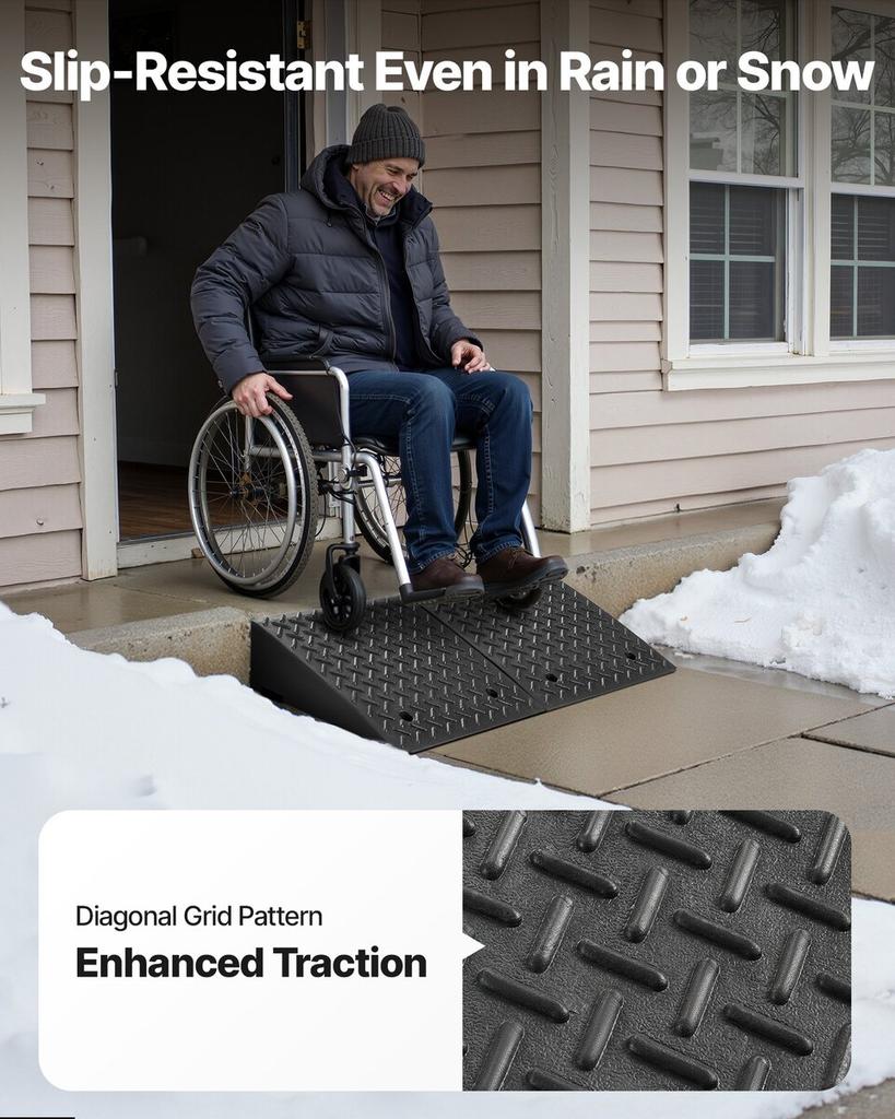 Driveway Curb Ramp, 3.175 Tons Load Capacity, 17.8 cm Rise Height Heavy Duty Curbside Bridge Ramp with Drainage Tank for Wheelchairs, Strollers,