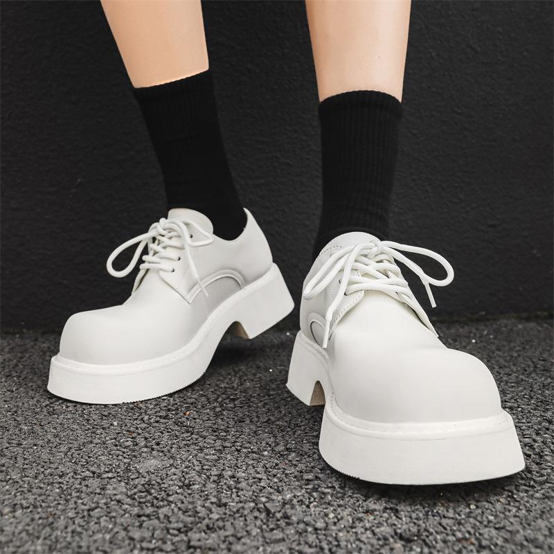 big size mens casual business wedding formal dress shoes lace-up black white platform shoe original leather footwear gentleman