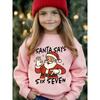Christmas Kids Sweatshirt Over 4Y Unisex Boys Girls Santa Says Six Seven Cartoon Santa Graphic Black Crewneck Soft Fleece Pullover For 4-12 Children